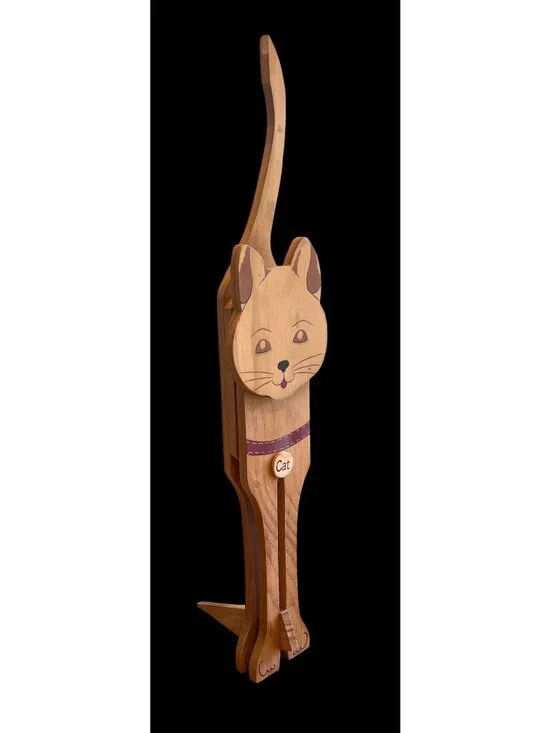 Vintage Hand-Painted Wooden Cat Doorstop Decorative Kitty Figurine - Picture 2 of 6